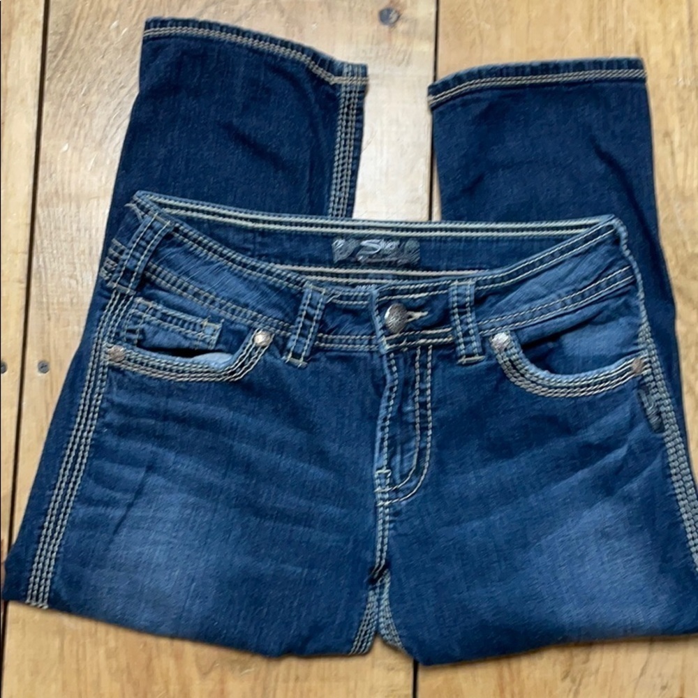 Silver Suki Surplus Flap Capri, W29, Distressed Top Stitched RETRO